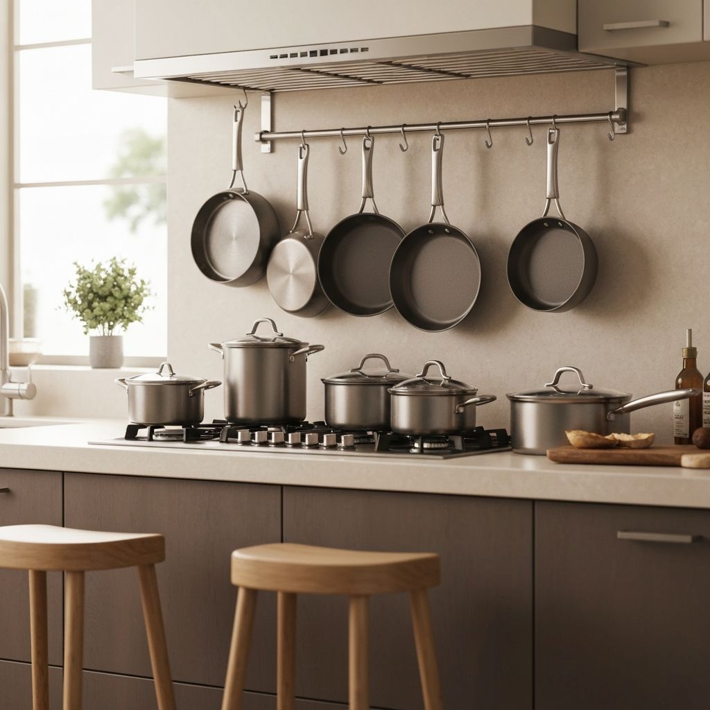 Complete cookware collection in kitchen